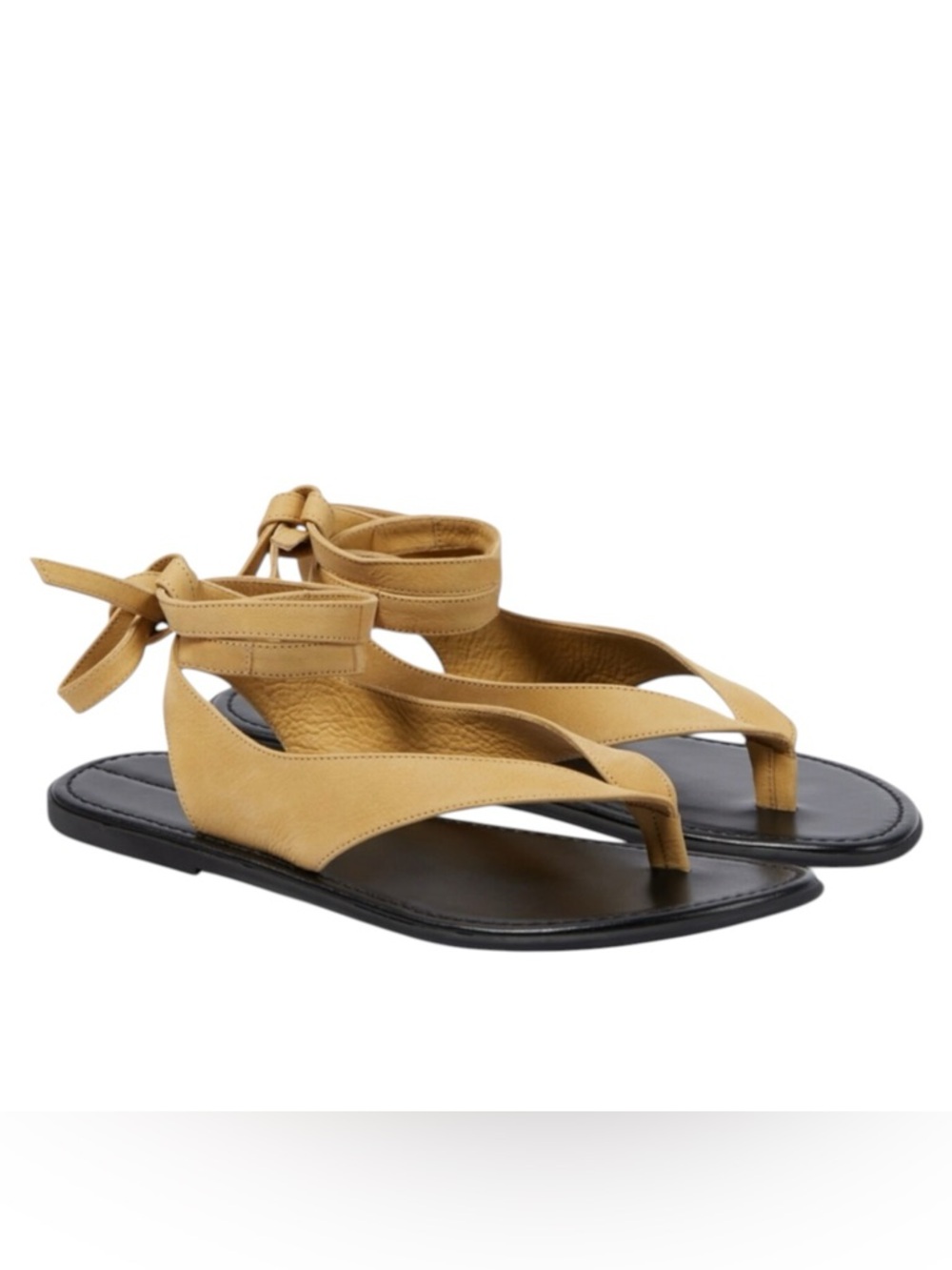 The Row Beach Leather Ankle Wrap Tie Flat Sandals, Size 40